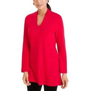 Chicos Cherry Red Super Soft Polished V-Neck Long Sleeve Tunic Top Size 1 US M/8